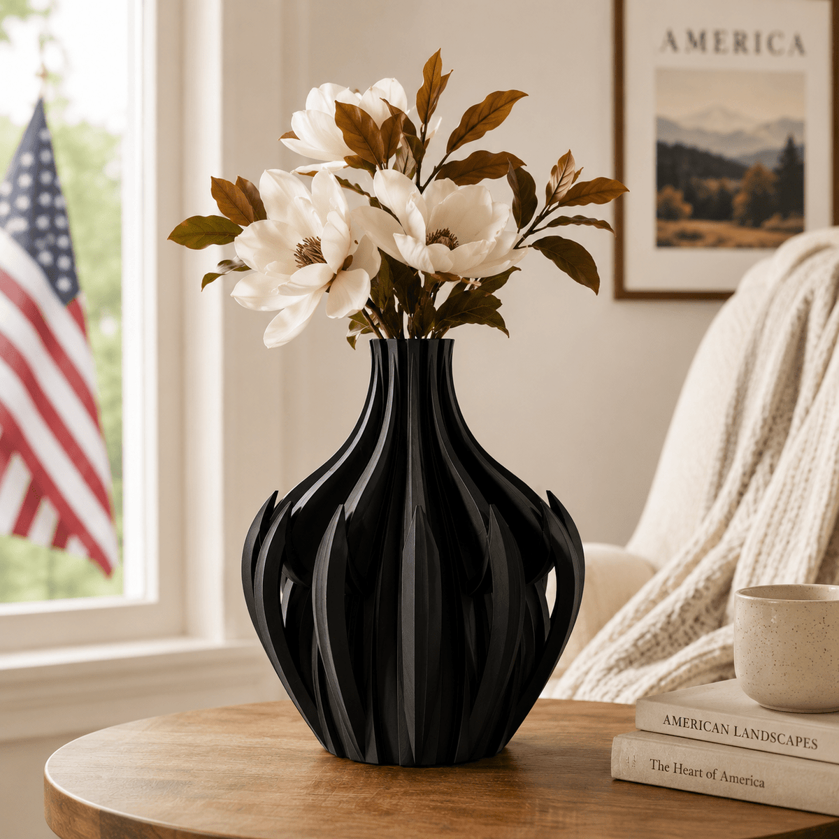Modern Veno Vase: Vibrant Decorative Flower Centerpiece Holder for Home Decor Black White Printed Elegant Design by Pashmation