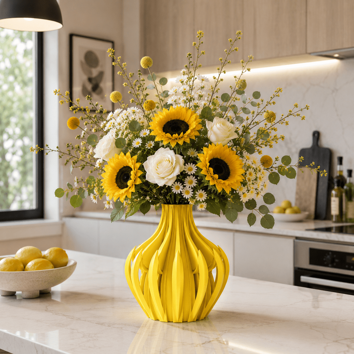 Modern Veno Vase: Vibrant Decorative Flower Centerpiece Holder for Home Decor Black White Printed Elegant Design by Pashmation