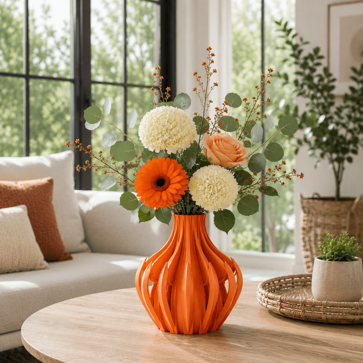 Modern Veno Vase: Vibrant Decorative Flower Centerpiece Holder for Home Decor Black White Printed Elegant Design by Pashmation