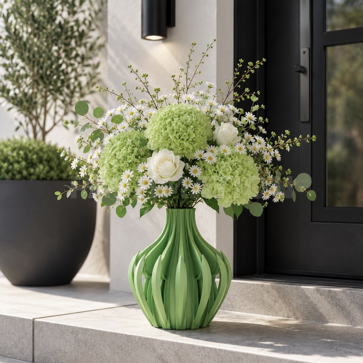 Modern Veno Vase: Vibrant Decorative Flower Centerpiece Holder for Home Decor Black White Printed Elegant Design by Pashmation