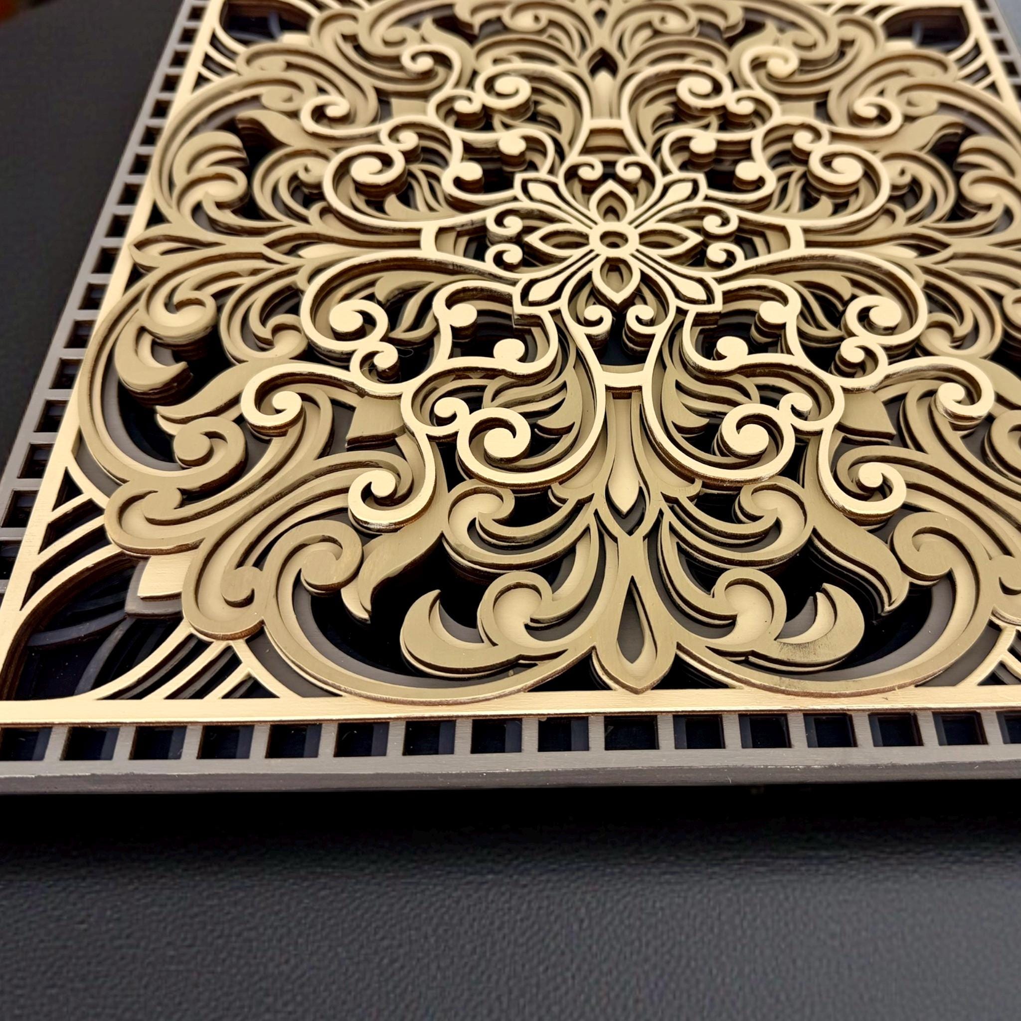 Nocturne Rosette Layered Wood Wall Art Laser Cut Hand Painted - PashmationWall Décor