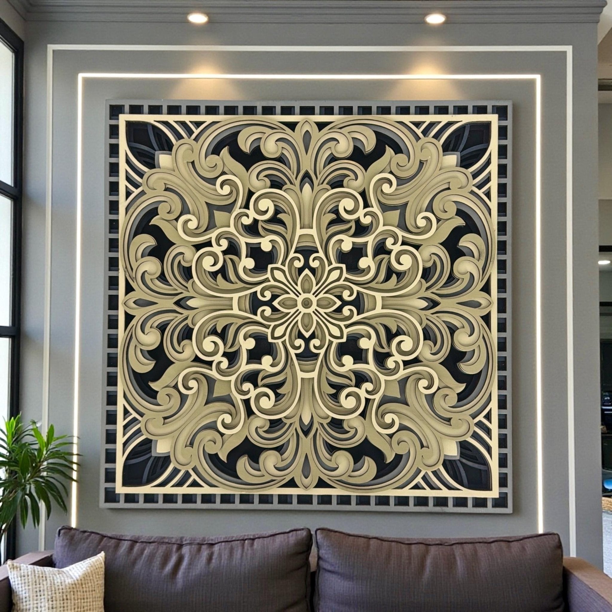 Nocturne Rosette Layered Wood Wall Art Laser Cut Hand Painted - PashmationWall Décor