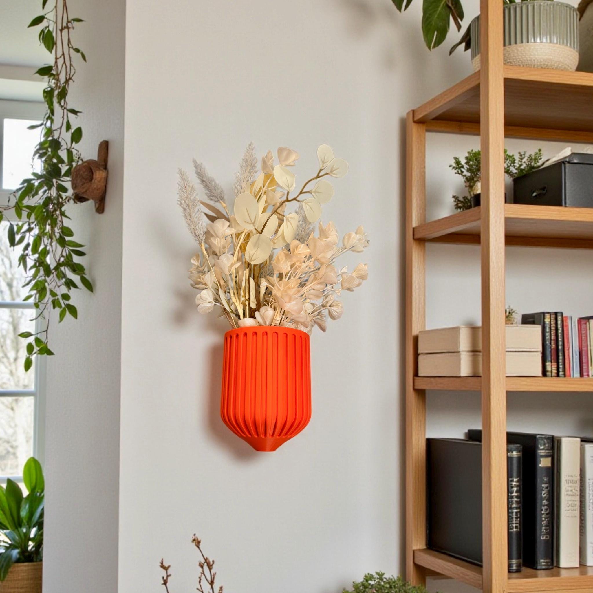 Orange Nordic Wall Mounted Vase Matte Finish Dried Faux Flowers by Pashmation