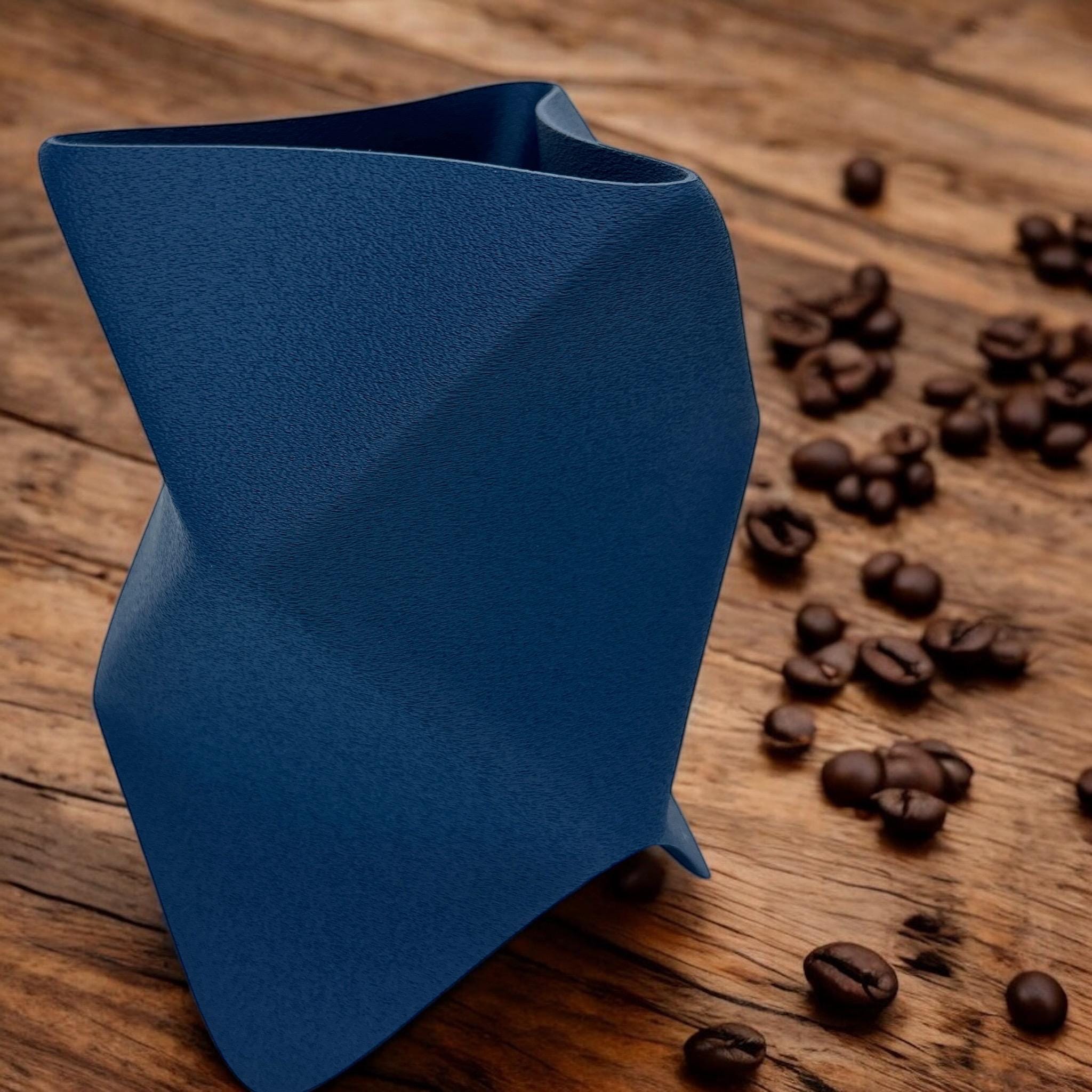 Blue origami table lamp with sculptural geometric shade by Pashmation
