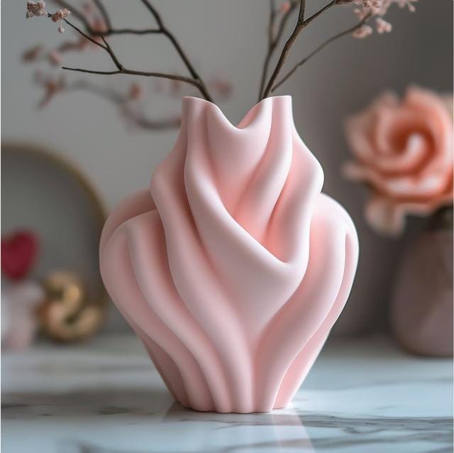Pink Ripple Bubblegum Vase in hand – bulbous sculptural decor centerpiece