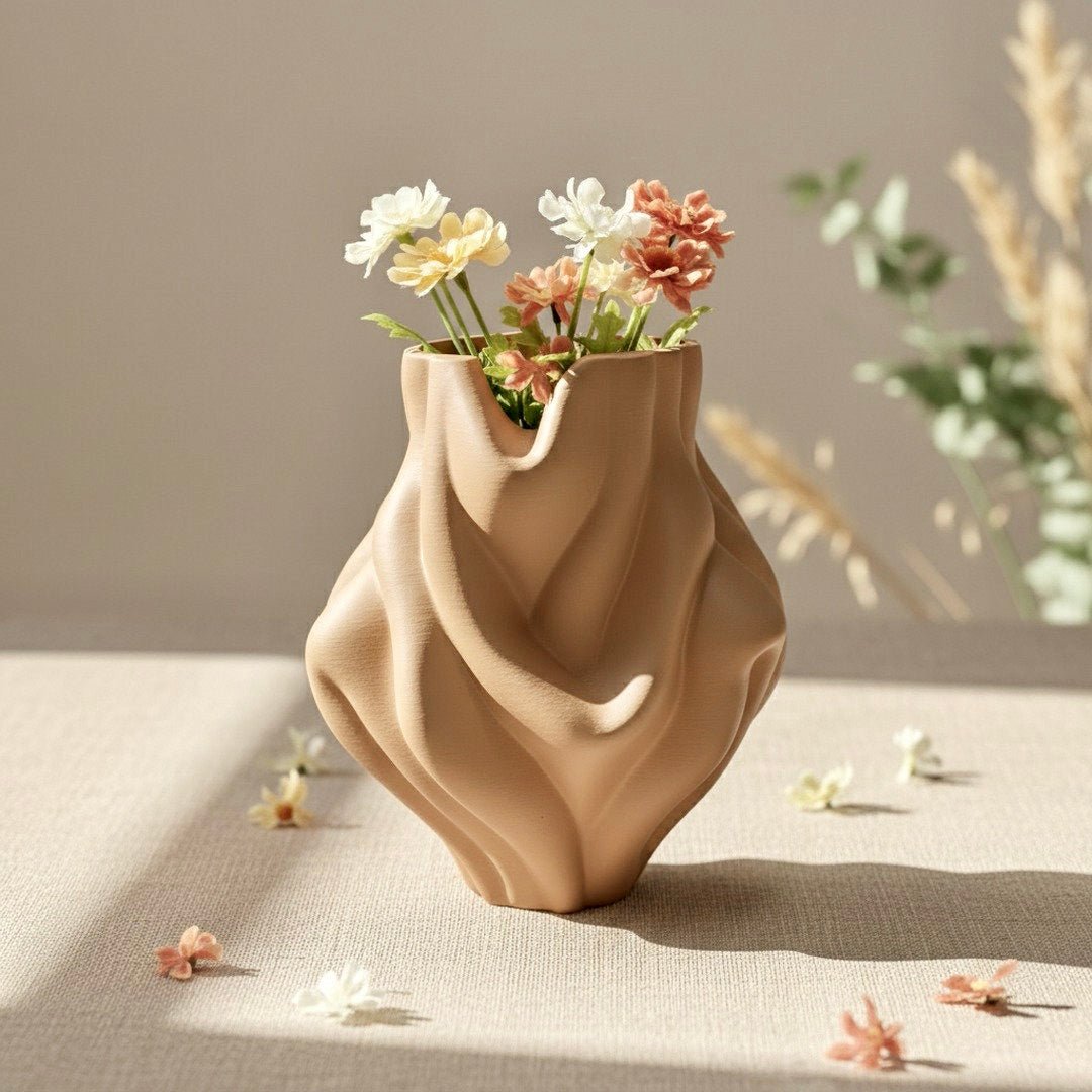 Cream Ripple Bubblegum Vase – sculptural decor with rippled texture