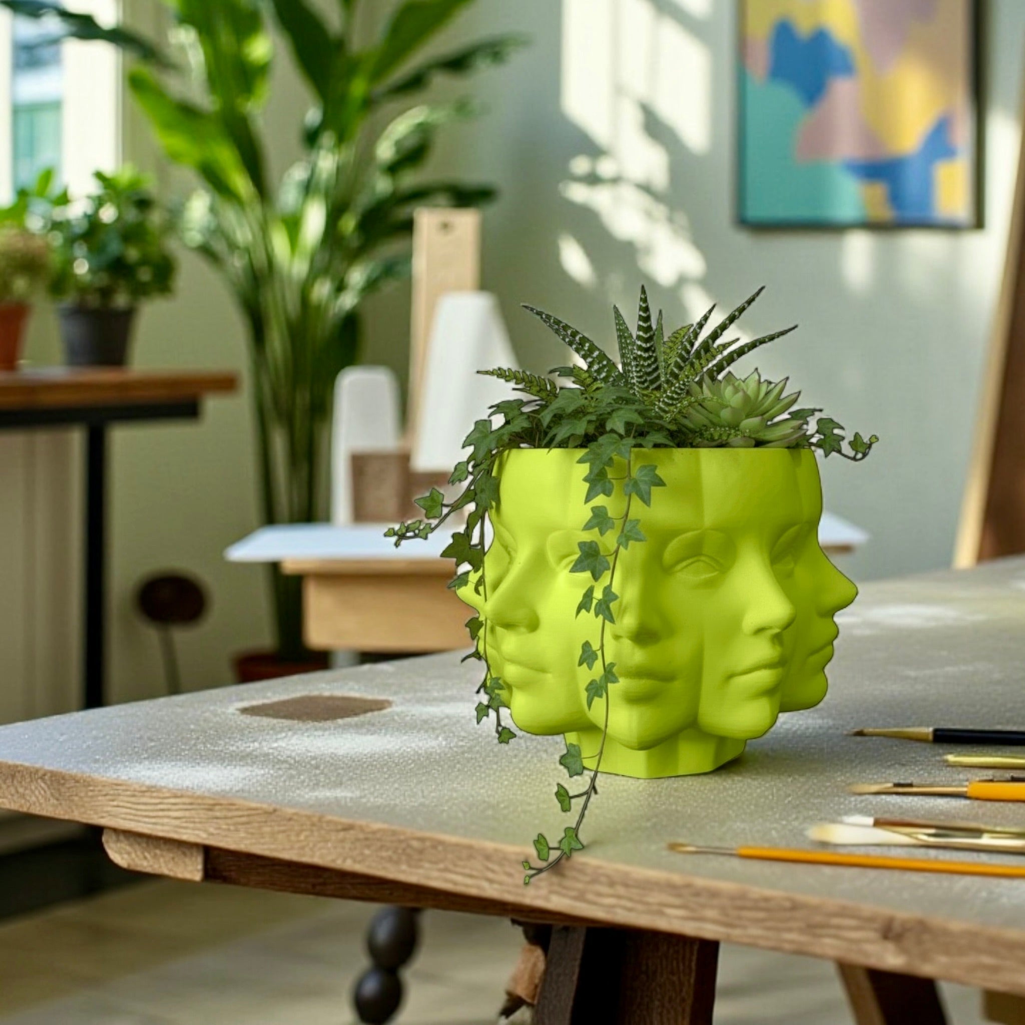 Multi-Face Planter styled with houseplant – modern sculptural figural decor
