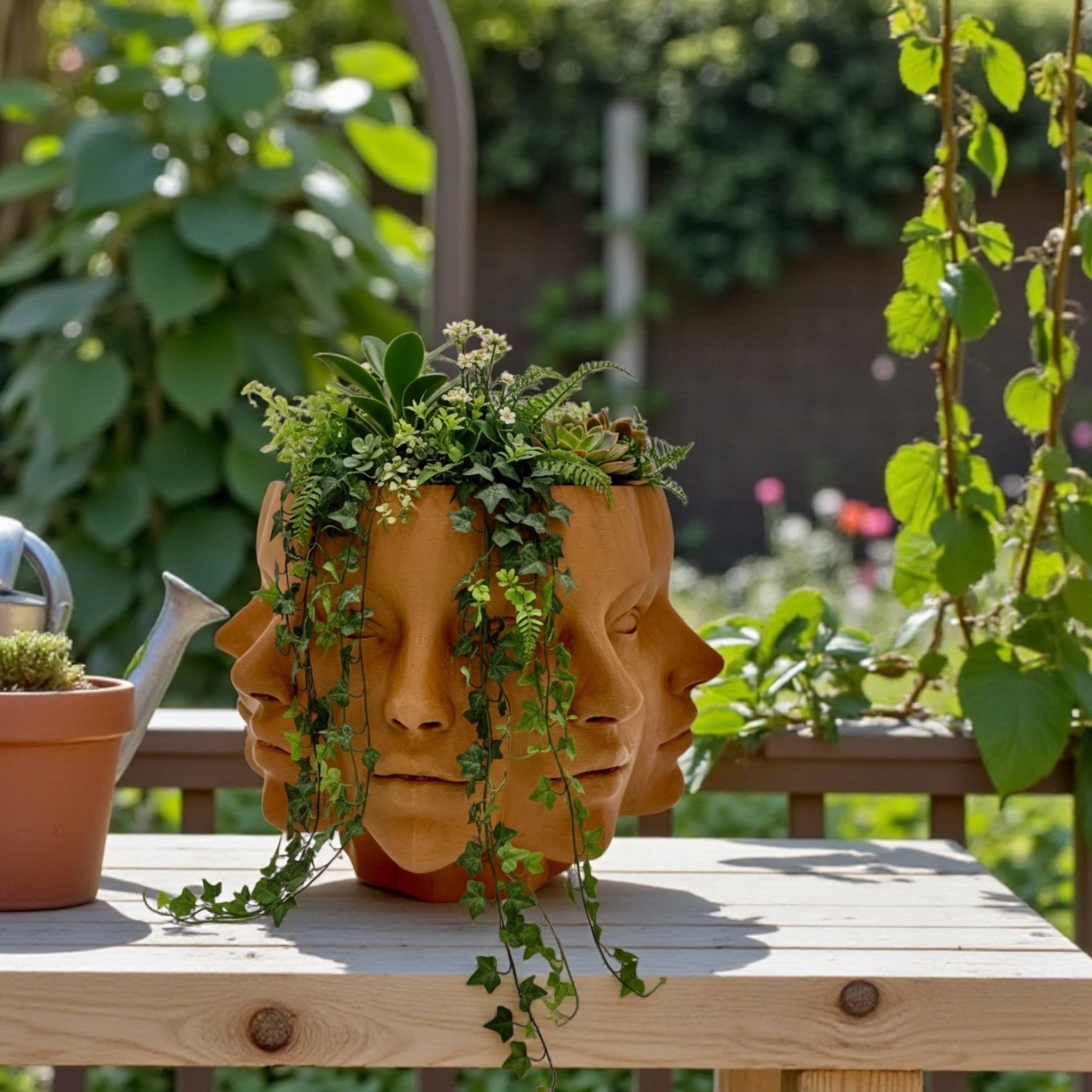 Multi-Face Planter styled with houseplant – modern sculptural figural decor
