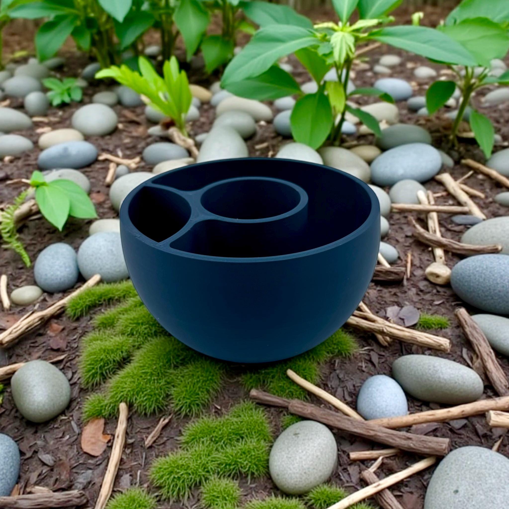 Black Multi-Plant Self-Watering Planter on windowsill with succulents – 3-section indoor pot