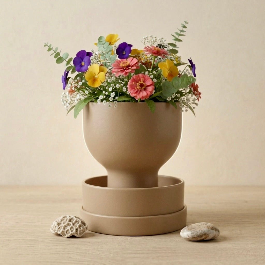 Latte self-watering planter with modern reservoir design by Pashmation