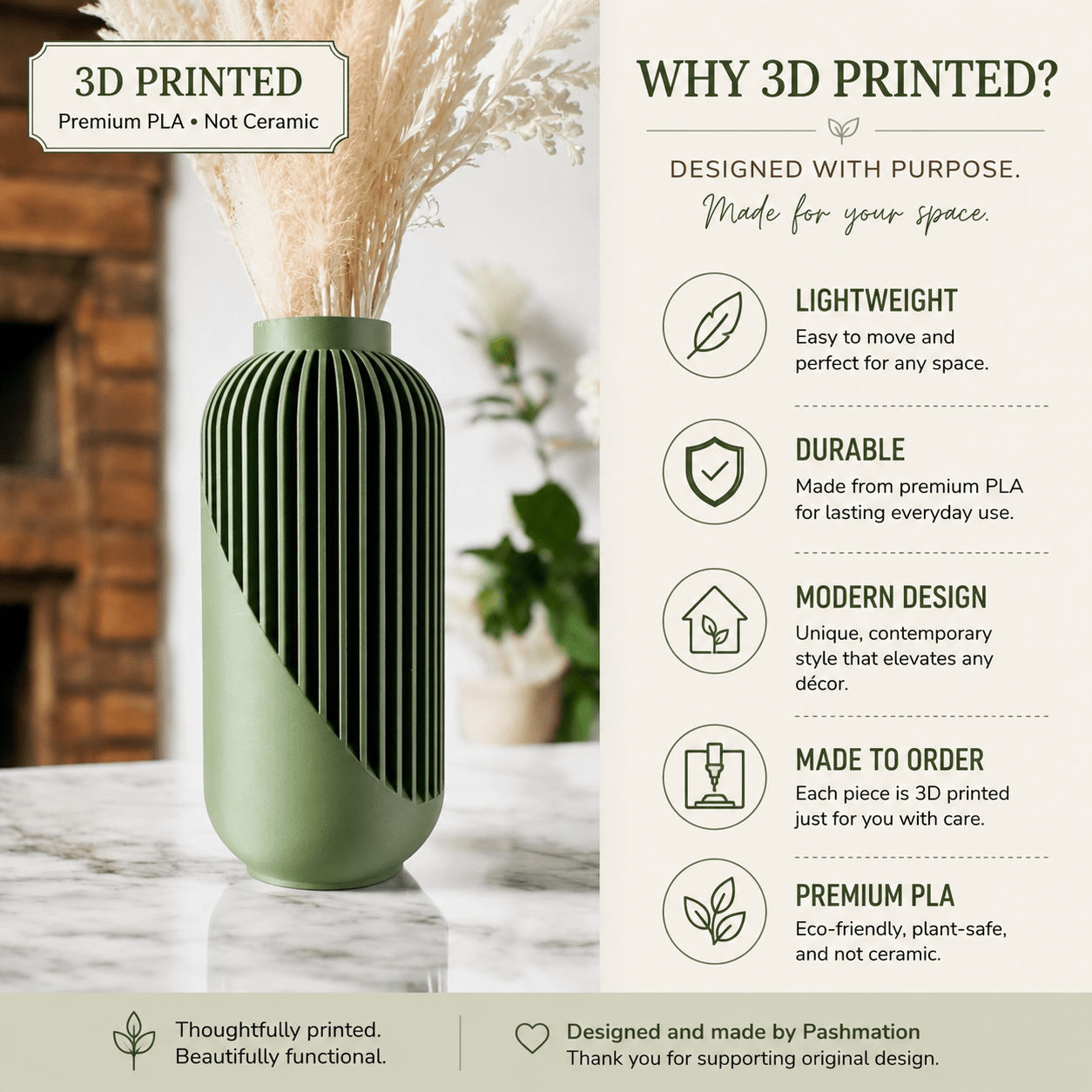 Striped Yao Vase – Modern Minimalist Home Decor, Dried Flower Display by Pashmation