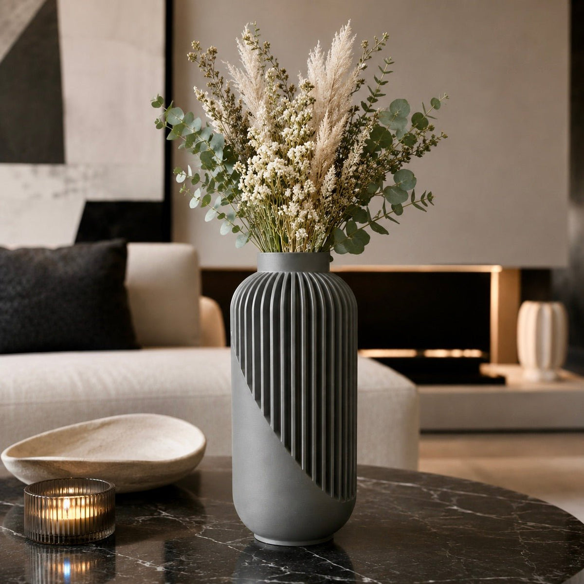 Striped Yao Vase – Modern Minimalist Home Decor, Dried Flower Display by Pashmation