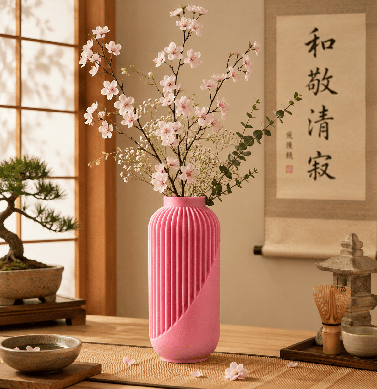Striped Yao Vase – Modern Minimalist Home Decor, Dried Flower Display by Pashmation