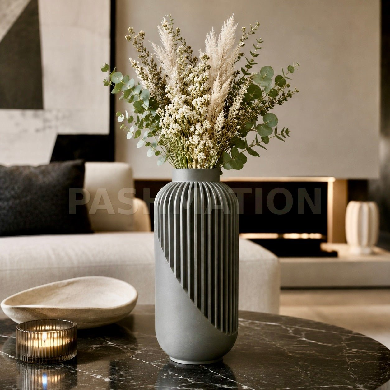 Striped Yao Vase – Modern Minimalist Home Decor, Dried Flower Display by Pashmation