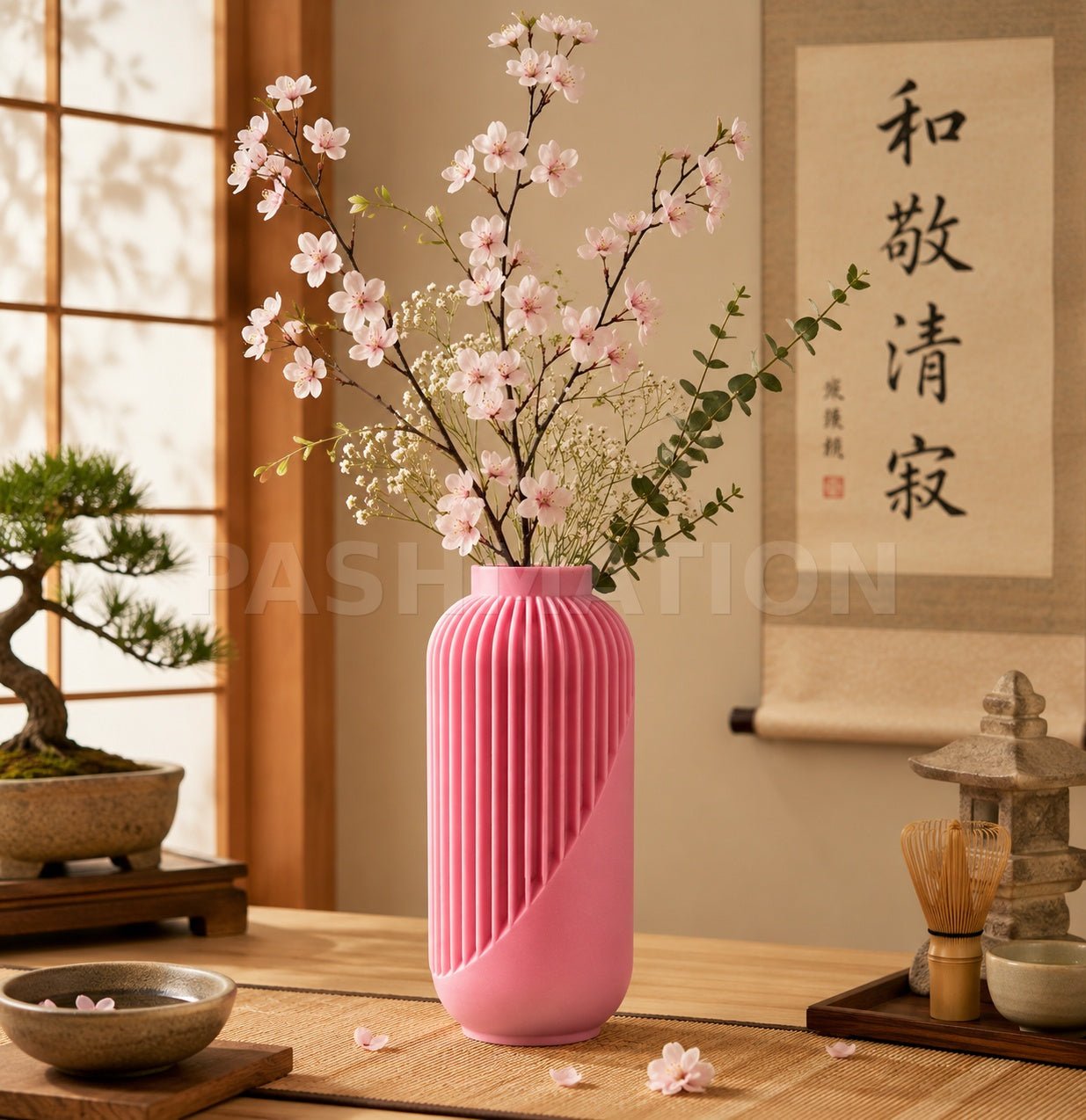 Striped Yao Vase – Modern Minimalist Home Decor, Dried Flower Display by Pashmation