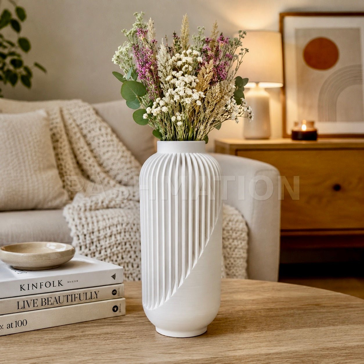 Striped Yao Vase – Modern Minimalist Home Decor, Dried Flower Display by Pashmation