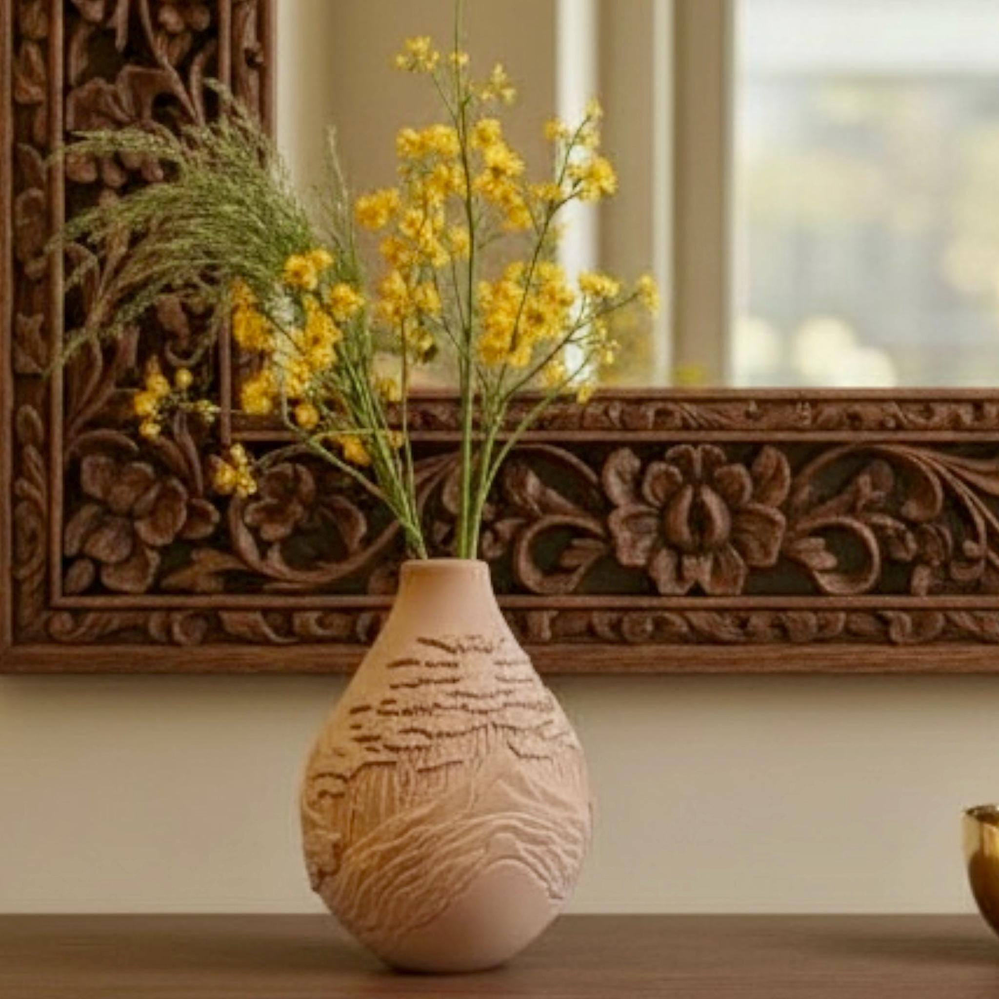 Mountain-inspired decorative vase in a warm room setting by Pashmation