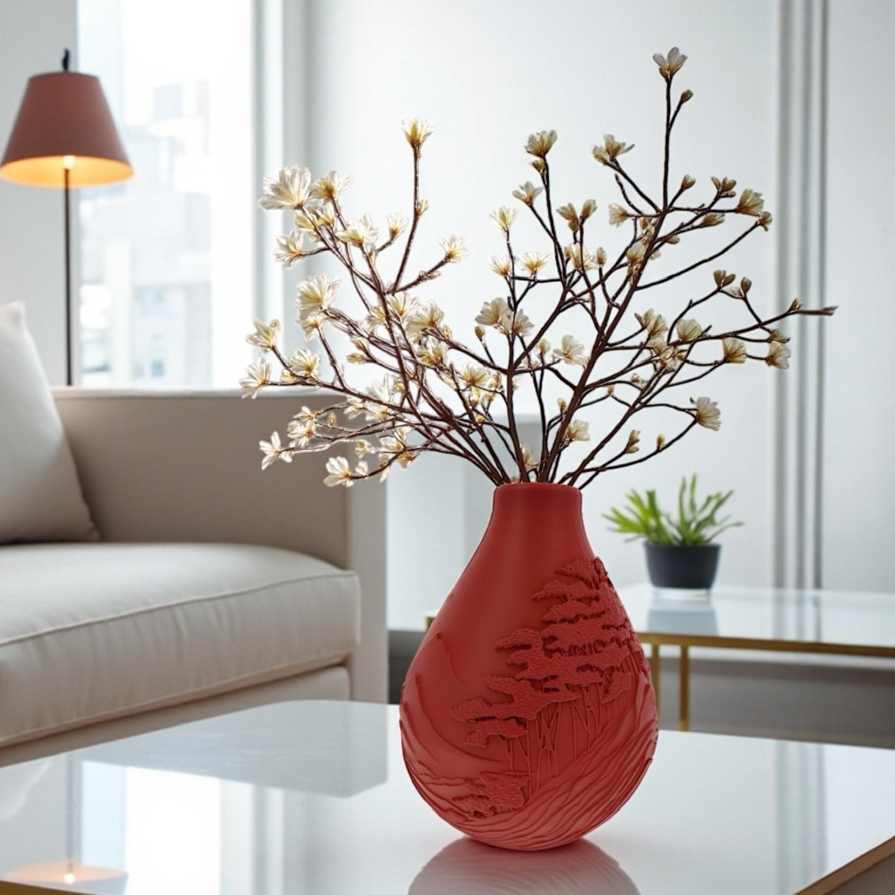 Red Summit Peaks vase displayed as nature-inspired decor by Pashmation