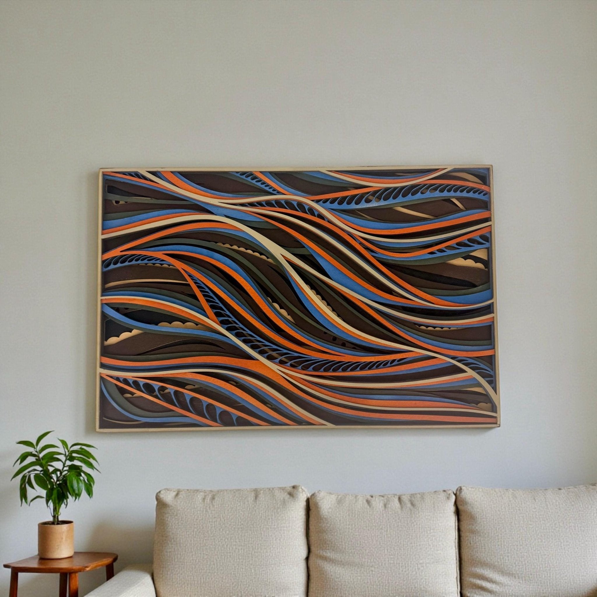 Topographic Flow Layered Wood Wall Art 7 Layer Laser Cut Panel - PashmationWall Décor
