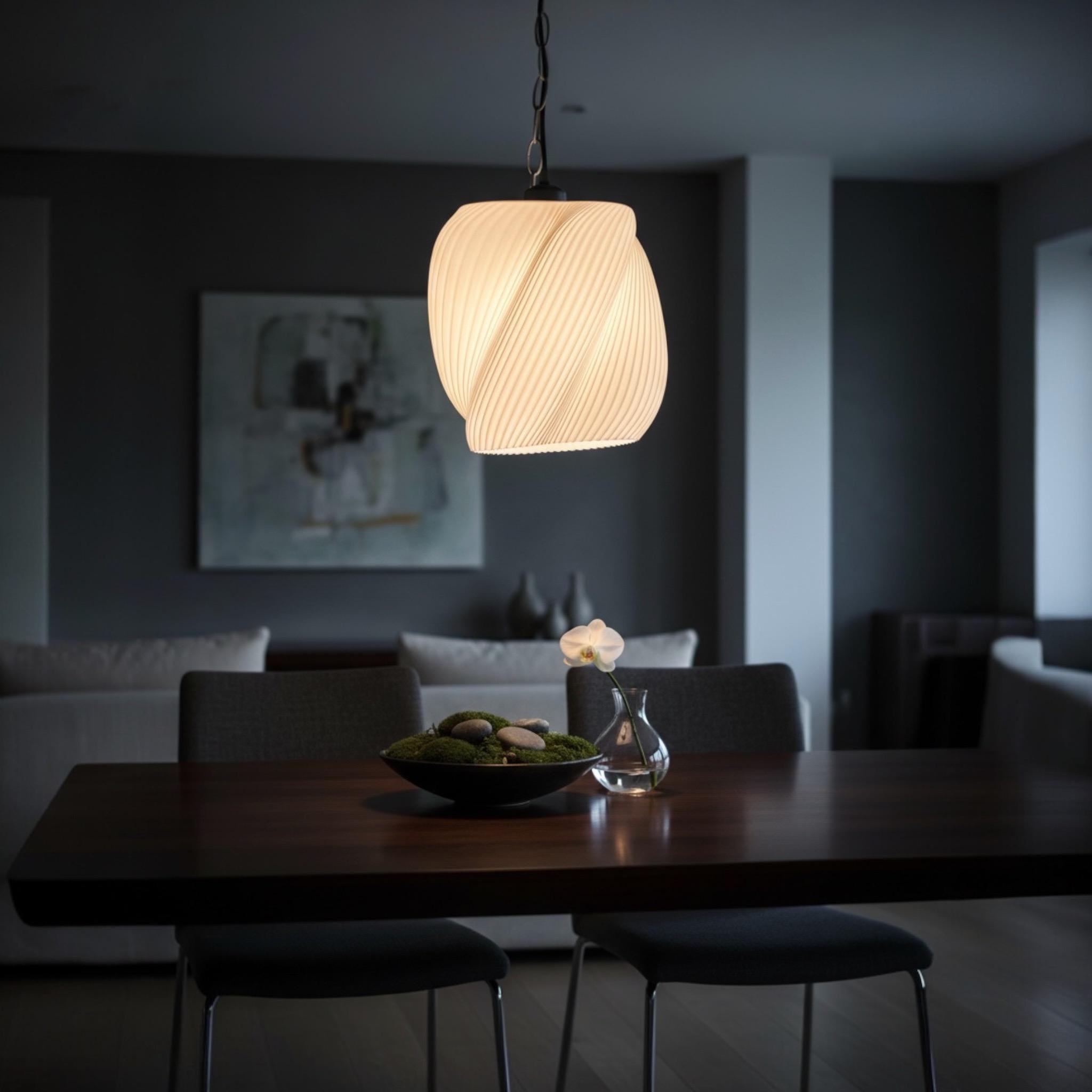 Twist Pendant Lamp 9.8in White PLA 3D Printed Shade - PashmationLamp Shades