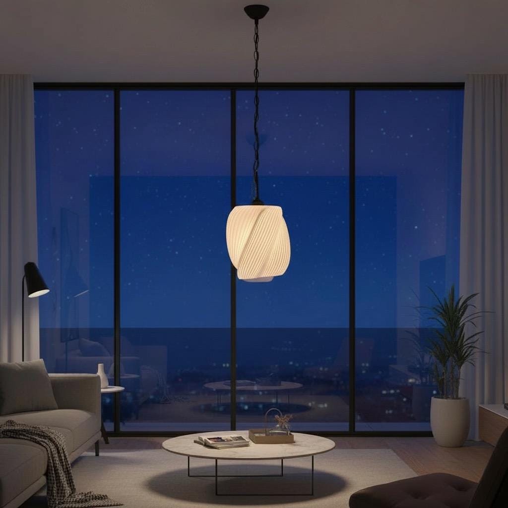 Twist Pendant Lamp 9.8in White PLA 3D Printed Shade - PashmationLamp Shades