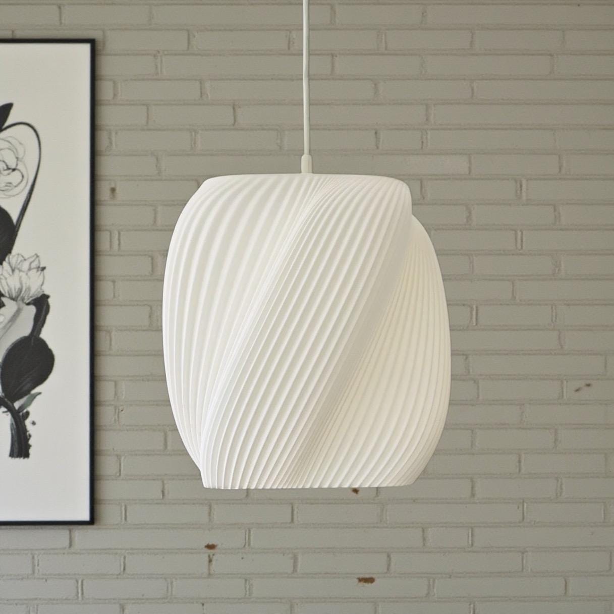 Twist Pendant Lamp 9.8in White PLA 3D Printed Shade - PashmationLamp Shades