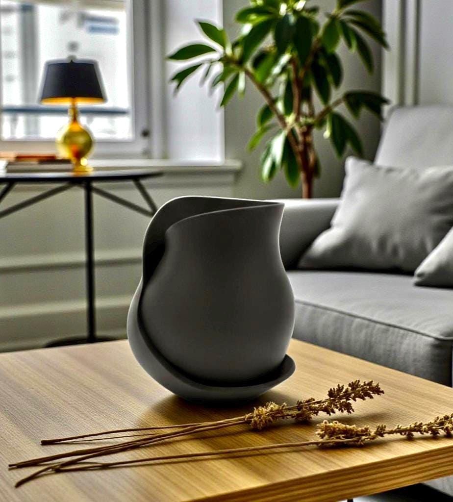 Black twisted ribbon vase displayed as modern home decor by Pashmation
