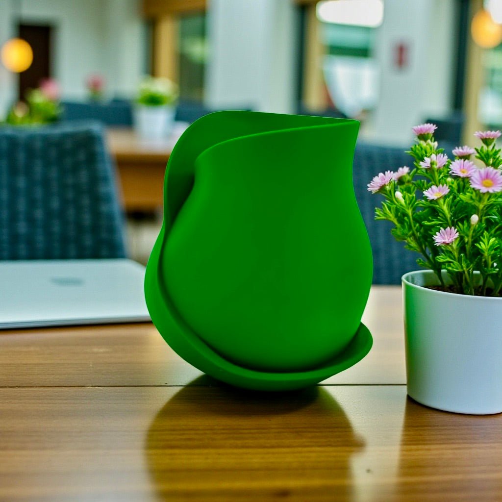 Green Grass twisted ribbon vase close-up with curved texture by Pashmation