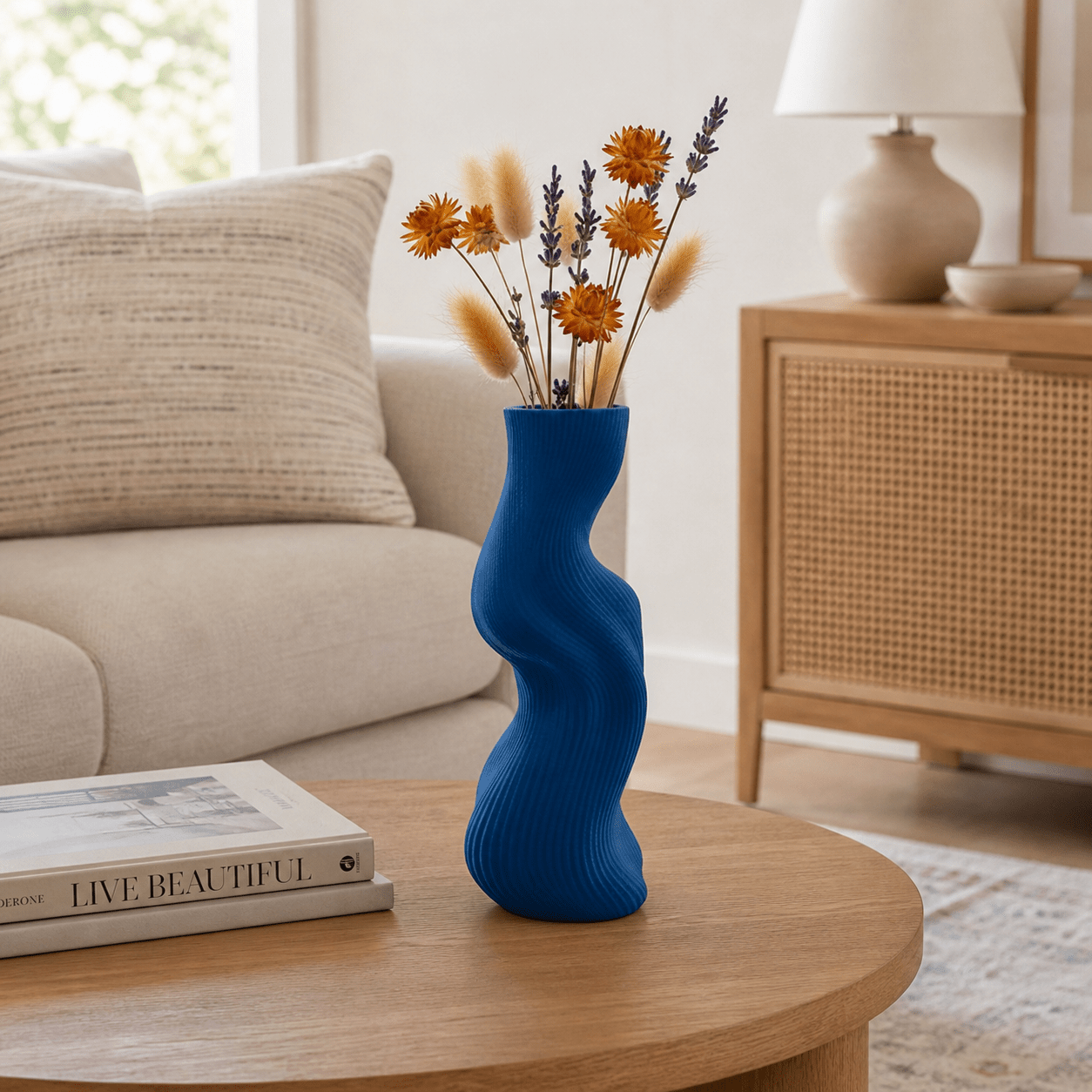 Marine Blue Uzoo Tanasul Vase – undulating sculptural wave decor
