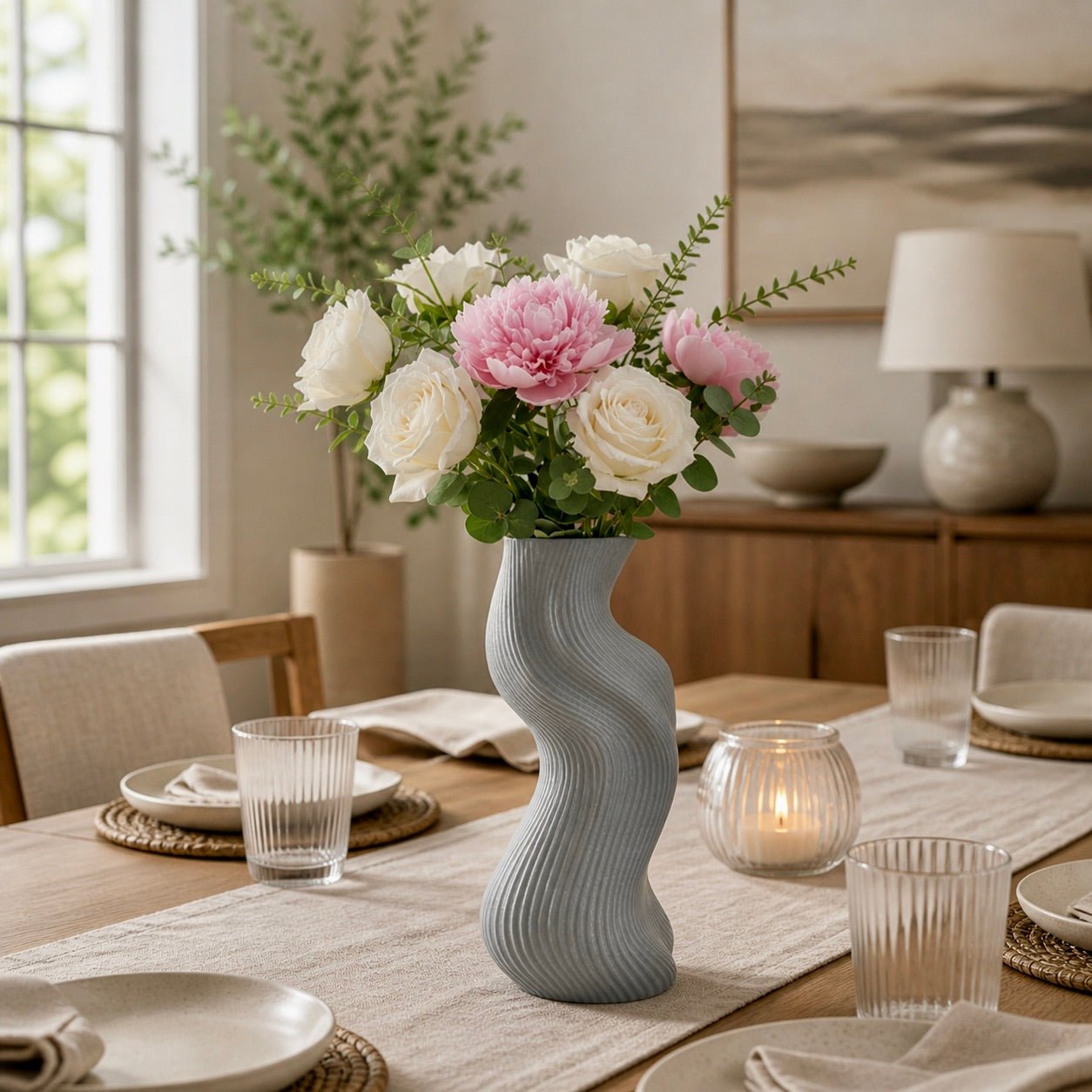 Uzoo Tanasul Vase: 9.5" Sculptural Wave Vase, Eco - Friendly Decor by Pashmation