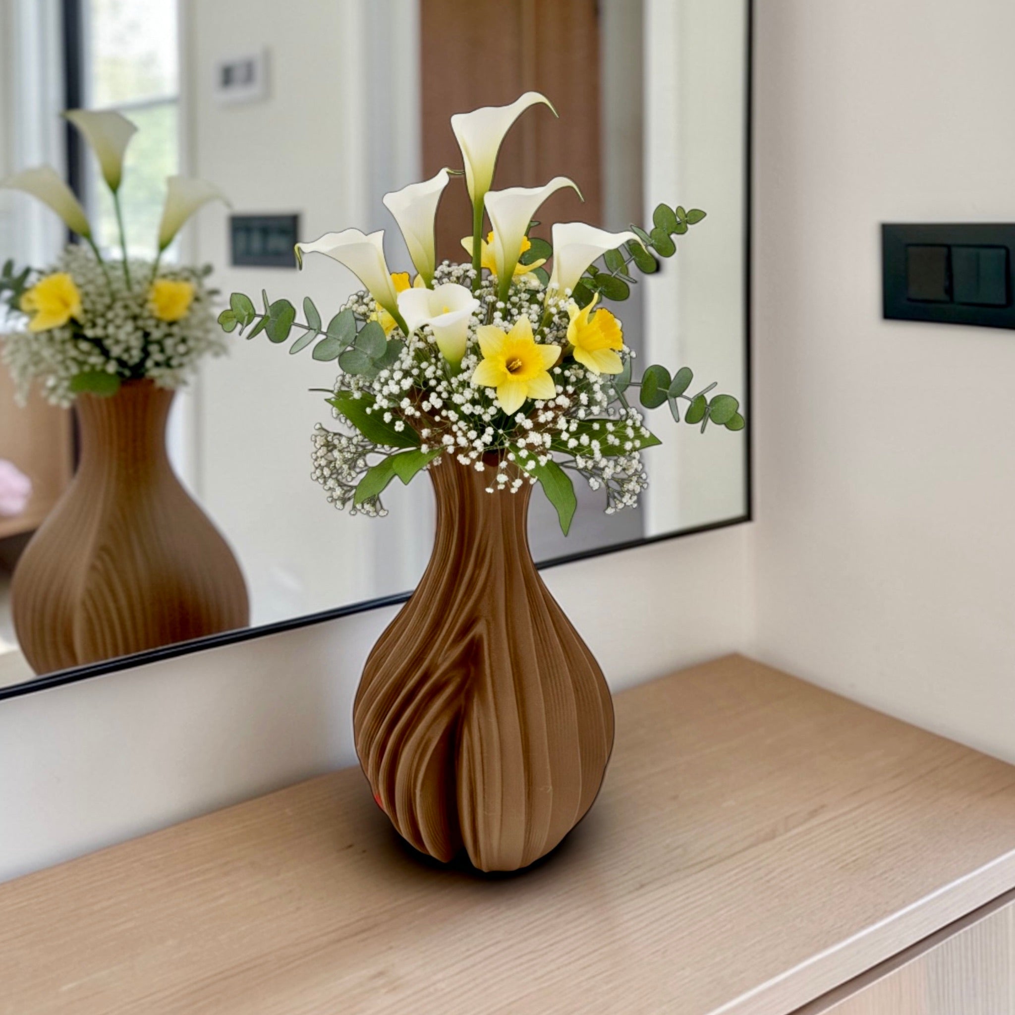 Brown Verdant Flow Vase – tall sculptural organic decor centerpiece