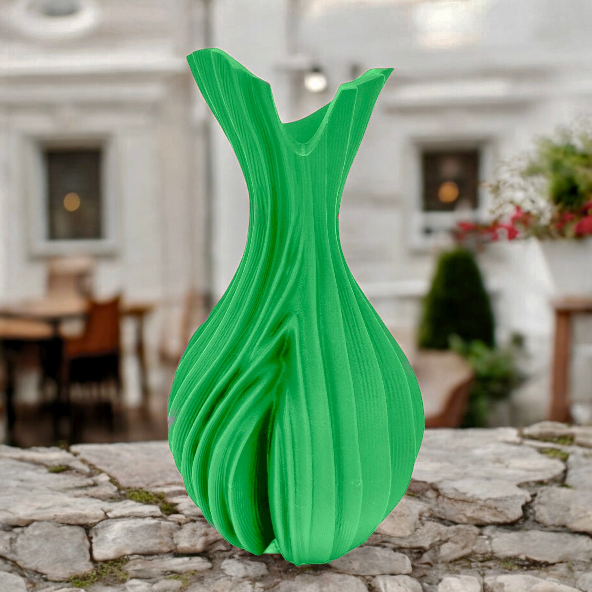 Green Verdant Flow Vase – tall sculptural organic decor centerpiece
