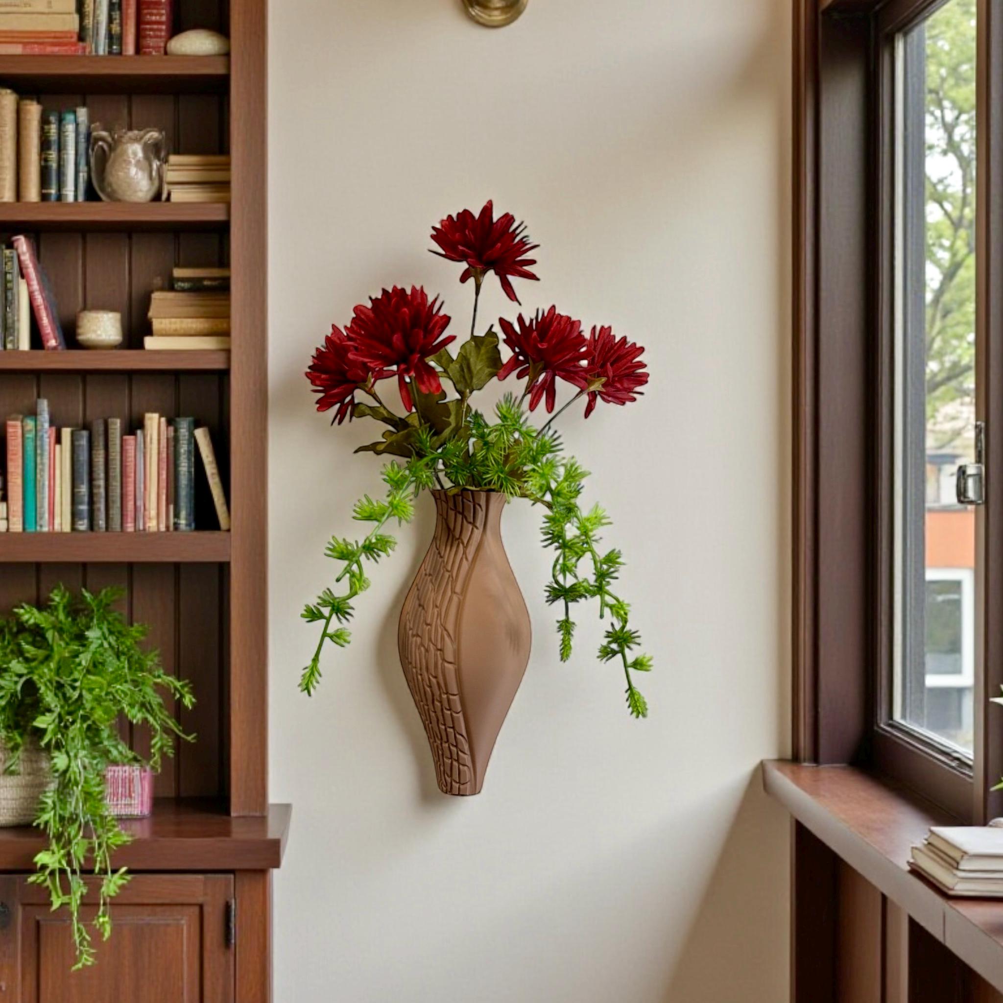 Organic wall vase with red florals styled in interior – wall sculptural decor