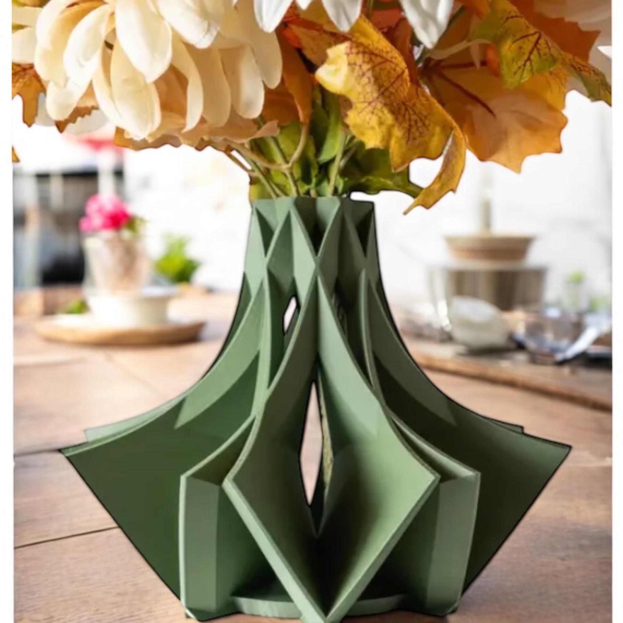 Green Flower Vase Modern Home Decor 8 - Inch Tall Roma Printed Colorful Designer Artistic Geometric Container - Pashmation