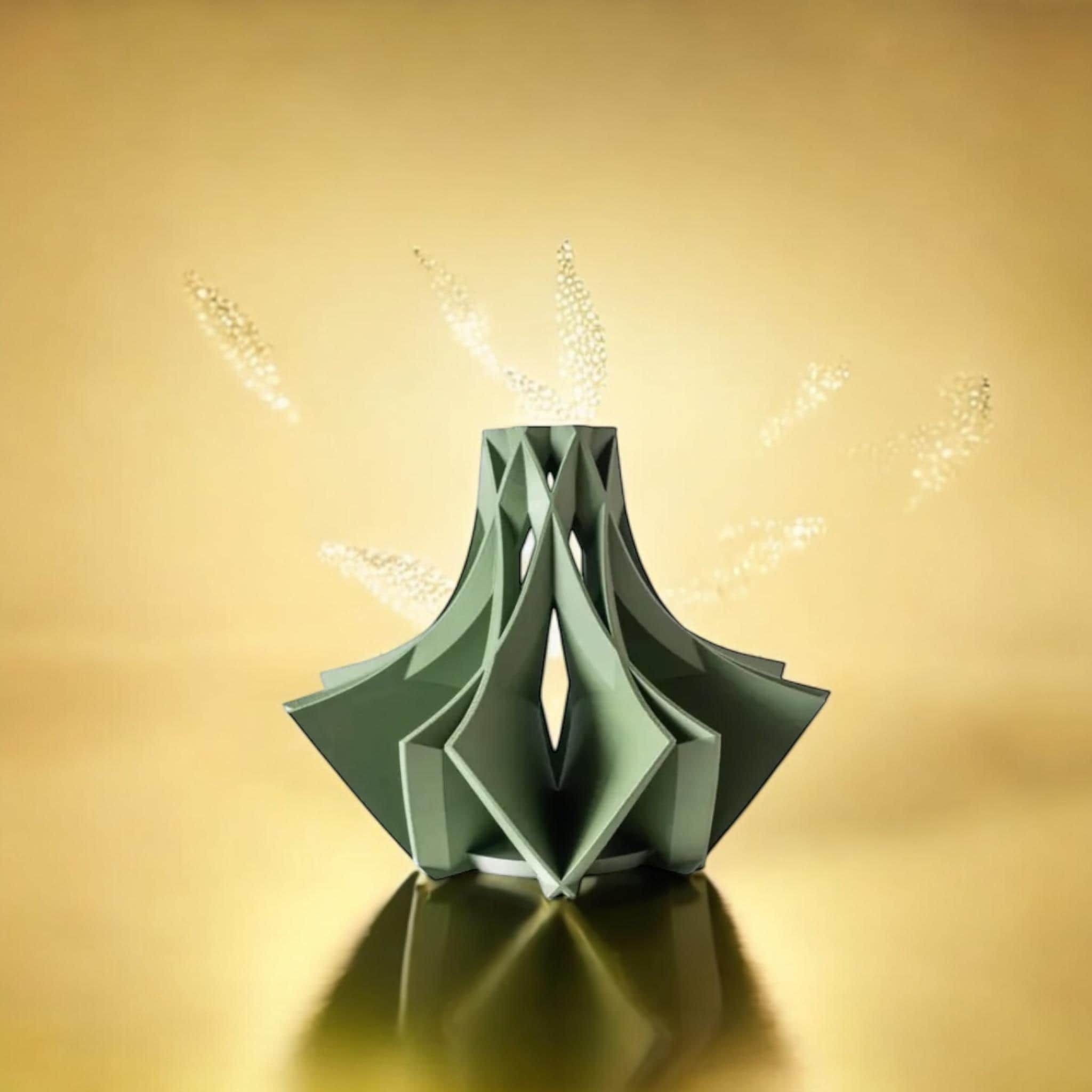 Green Flower Vase Modern Home Decor 8 - Inch Tall Roma Printed Colorful Designer Artistic Geometric Container - Pashmation