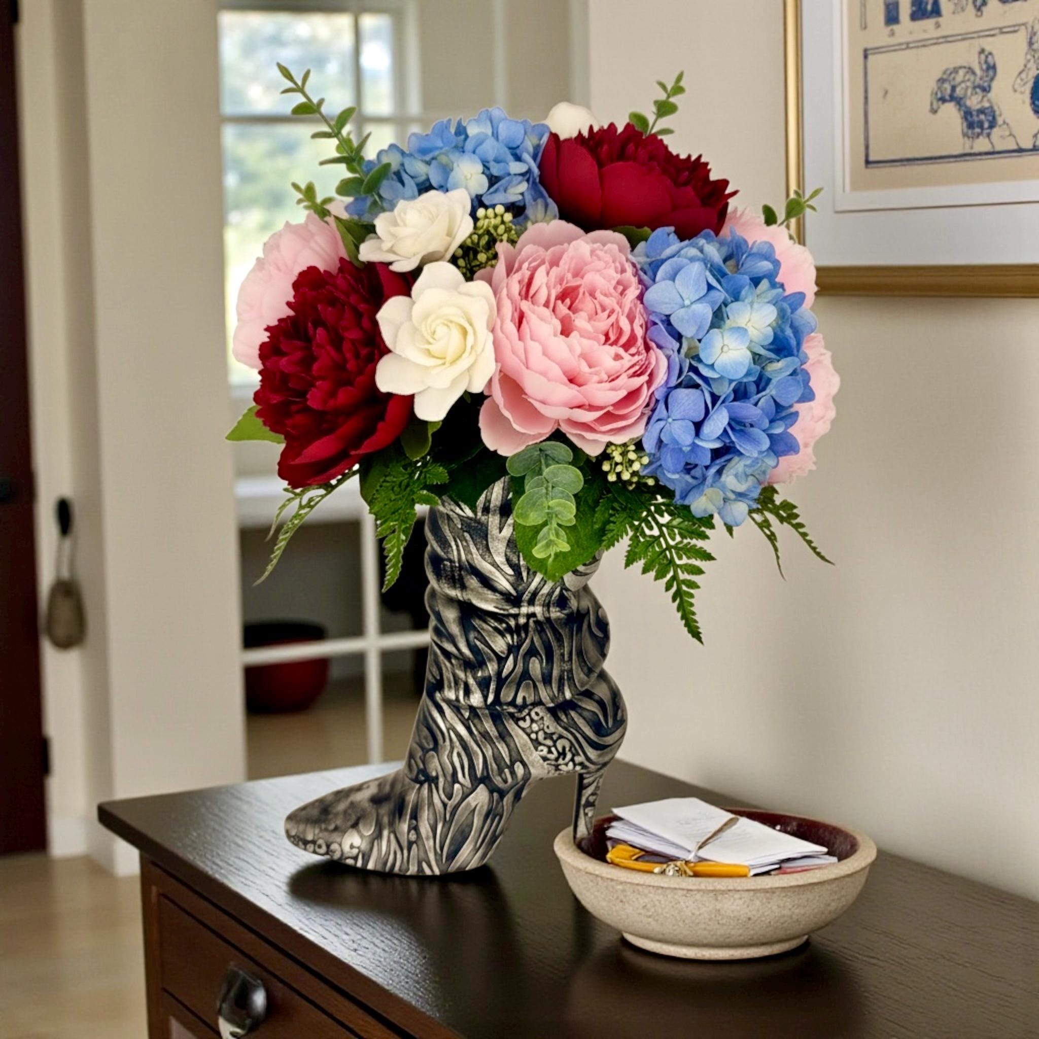 3D Printed High Heel Boot Vase: Hand - Painted Gold/Silver Accent - Modern Fashion Decor - PashmationVases