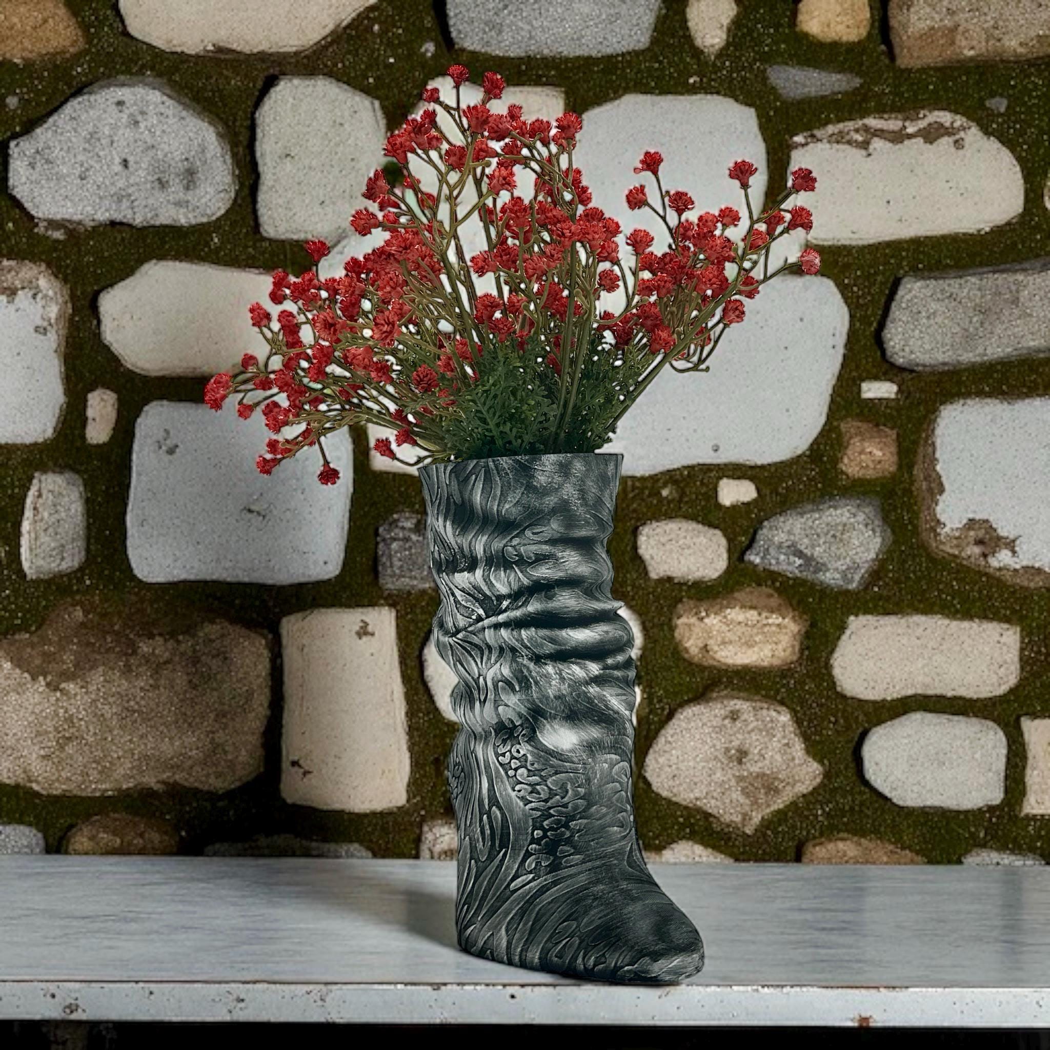 3D Printed High Heel Boot Vase: Hand - Painted Gold/Silver Accent - Modern Fashion Decor - PashmationVases