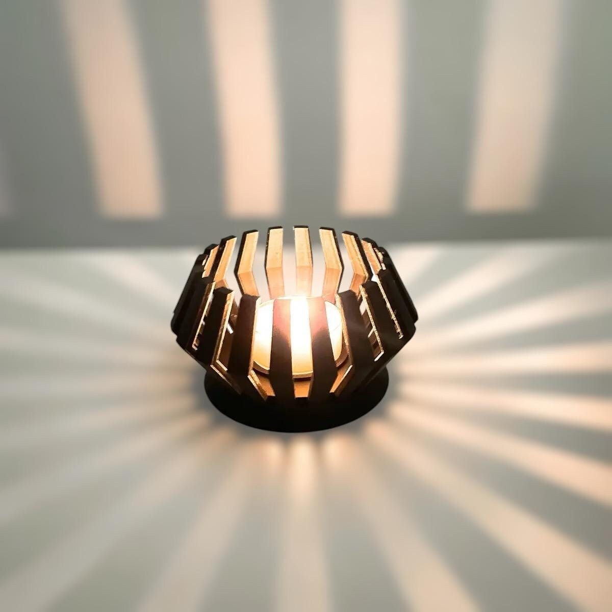 3D Printed Slatted Tealight Holder – Modern Shadow Play Decor - PashmationCandleholders