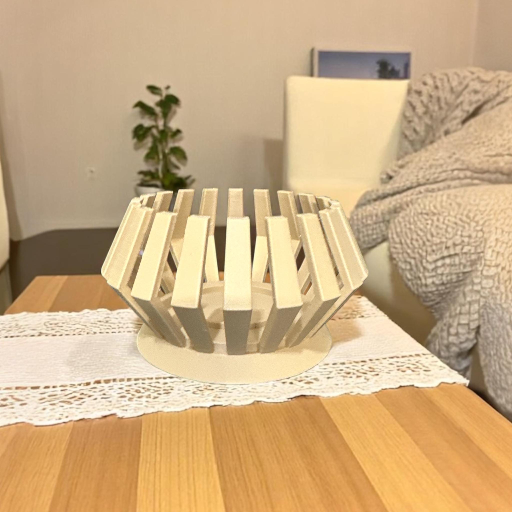 3D Printed Slatted Tealight Holder – Modern Shadow Play Decor - PashmationCandleholders