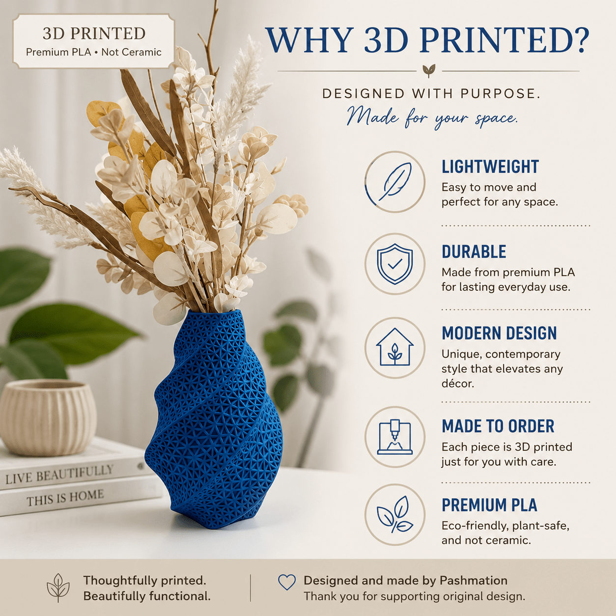 3D Printed Spiral Vase Modern Geometric Home Decor Eco-Friendly PLA Contemporary Centerpiece Gift by Pashmation