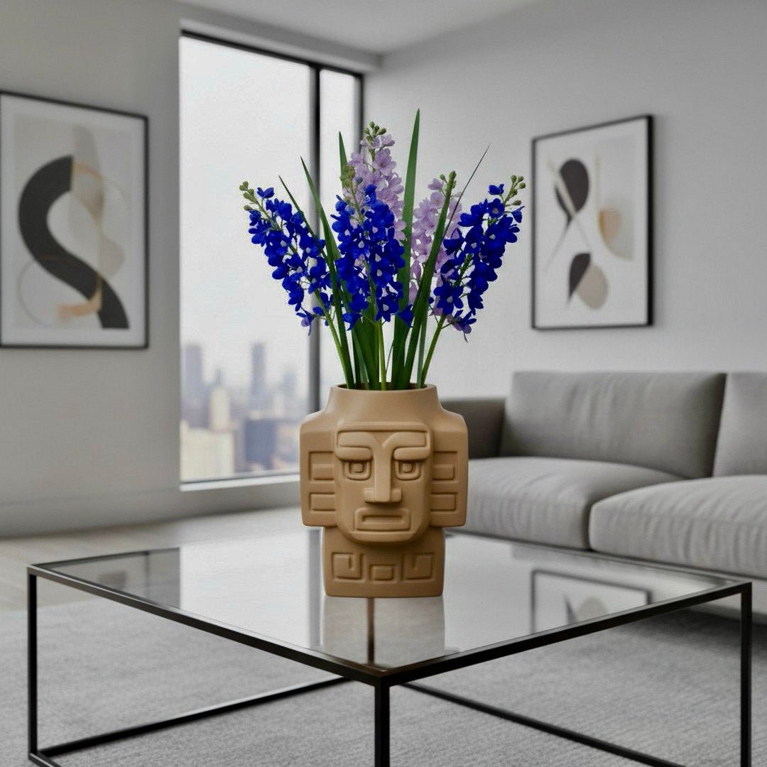 3D Printed Totem Face Vase Modern Tribal Decor Eco - Friendly PLA Contemporary Centerpiece - Pashmation