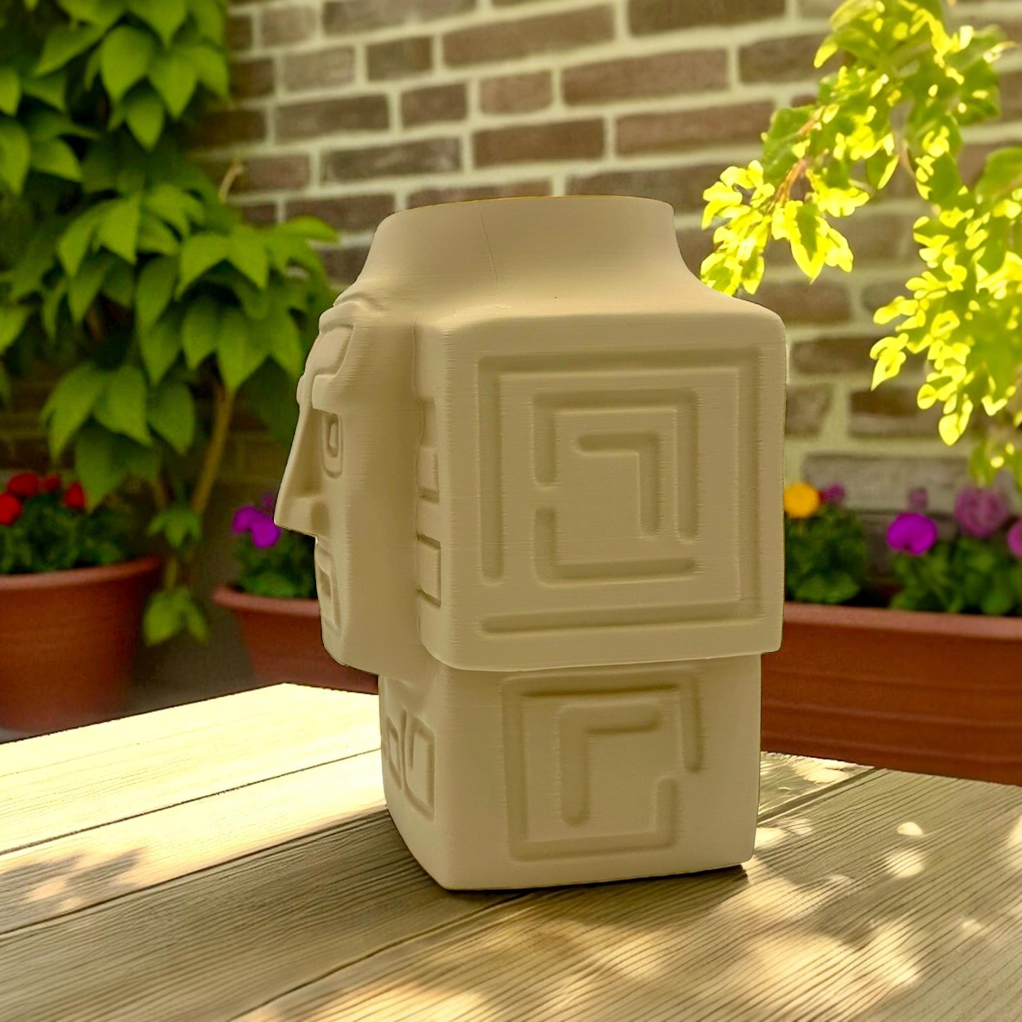 3D Printed Totem Face Vase Modern Tribal Decor Eco - Friendly PLA Contemporary Centerpiece - Pashmation