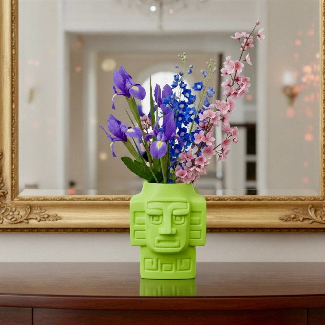 3D Printed Totem Face Vase Modern Tribal Decor Eco - Friendly PLA Contemporary Centerpiece - Pashmation