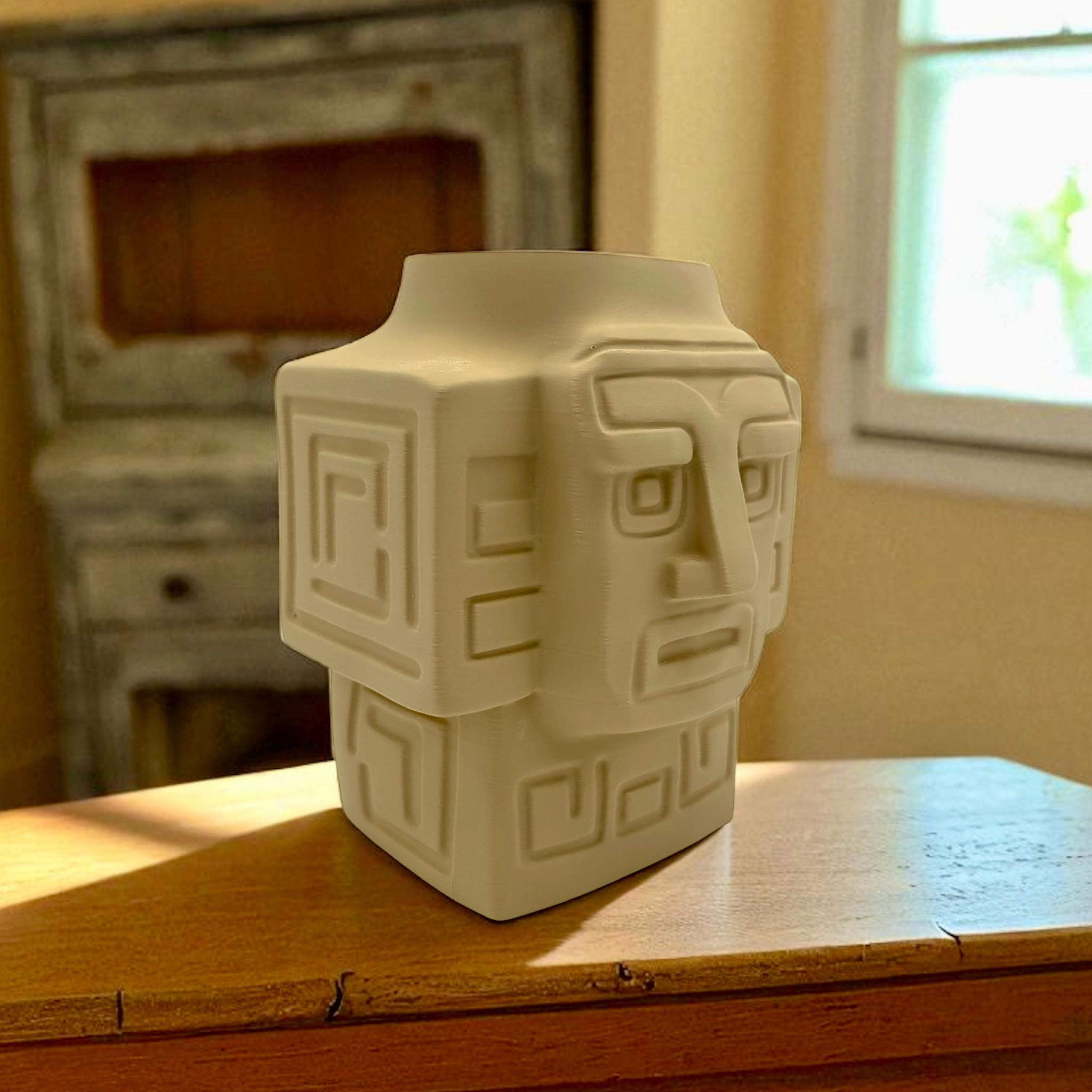 3D Printed Totem Face Vase Modern Tribal Decor Eco - Friendly PLA Contemporary Centerpiece - Pashmation