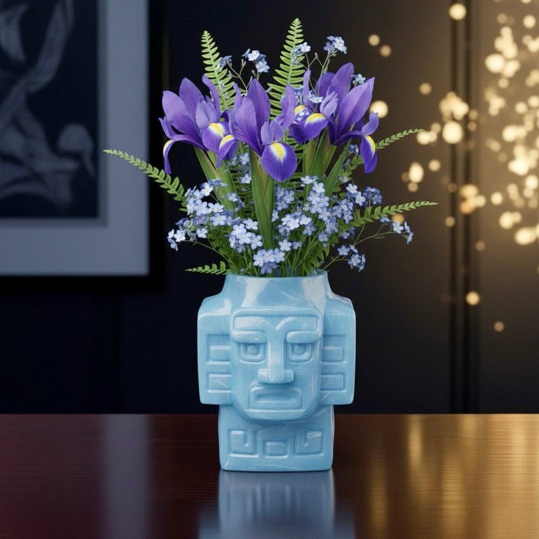 3D Printed Totem Face Vase Modern Tribal Decor Eco - Friendly PLA Contemporary Centerpiece - Pashmation