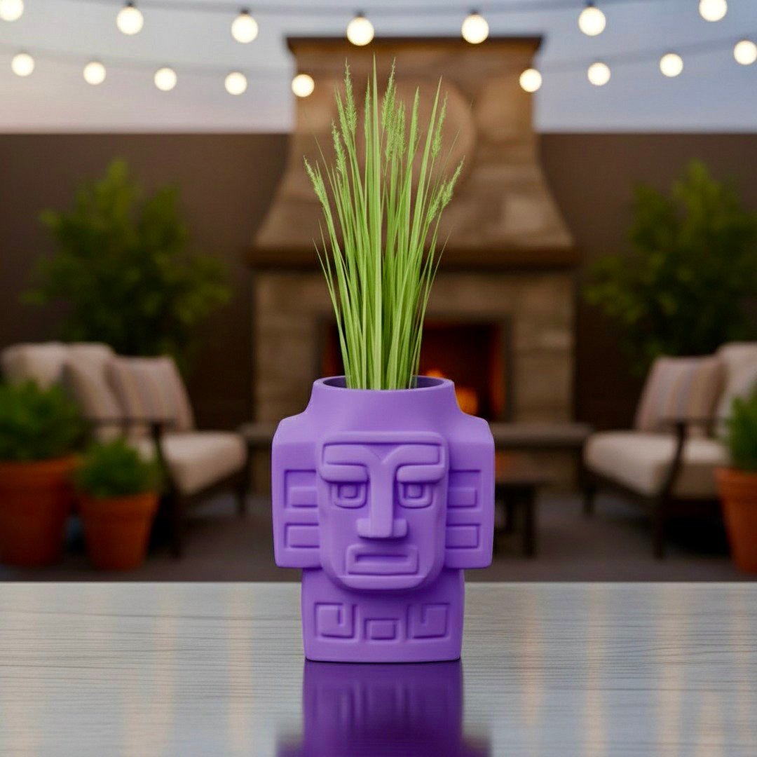 3D Printed Totem Face Vase Modern Tribal Decor Eco - Friendly PLA Contemporary Centerpiece - Pashmation