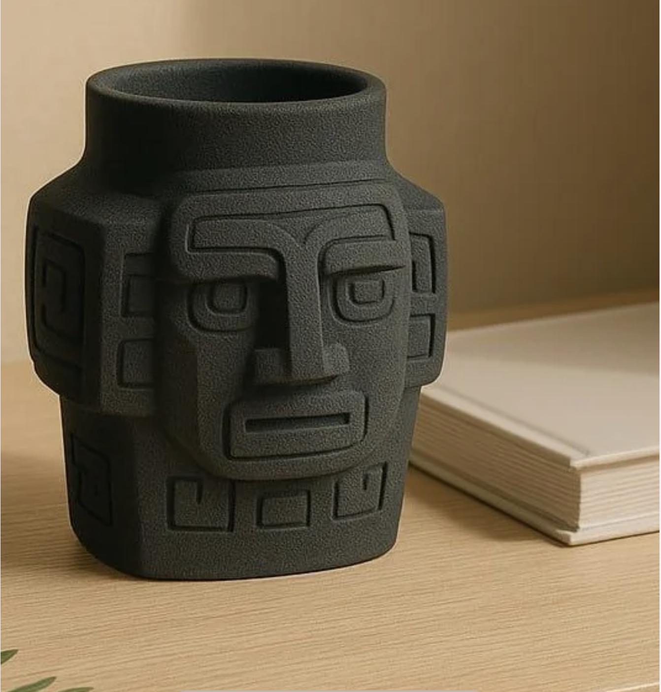 3D Printed Totem Face Vase Modern Tribal Decor Eco - Friendly PLA Contemporary Centerpiece - Pashmation