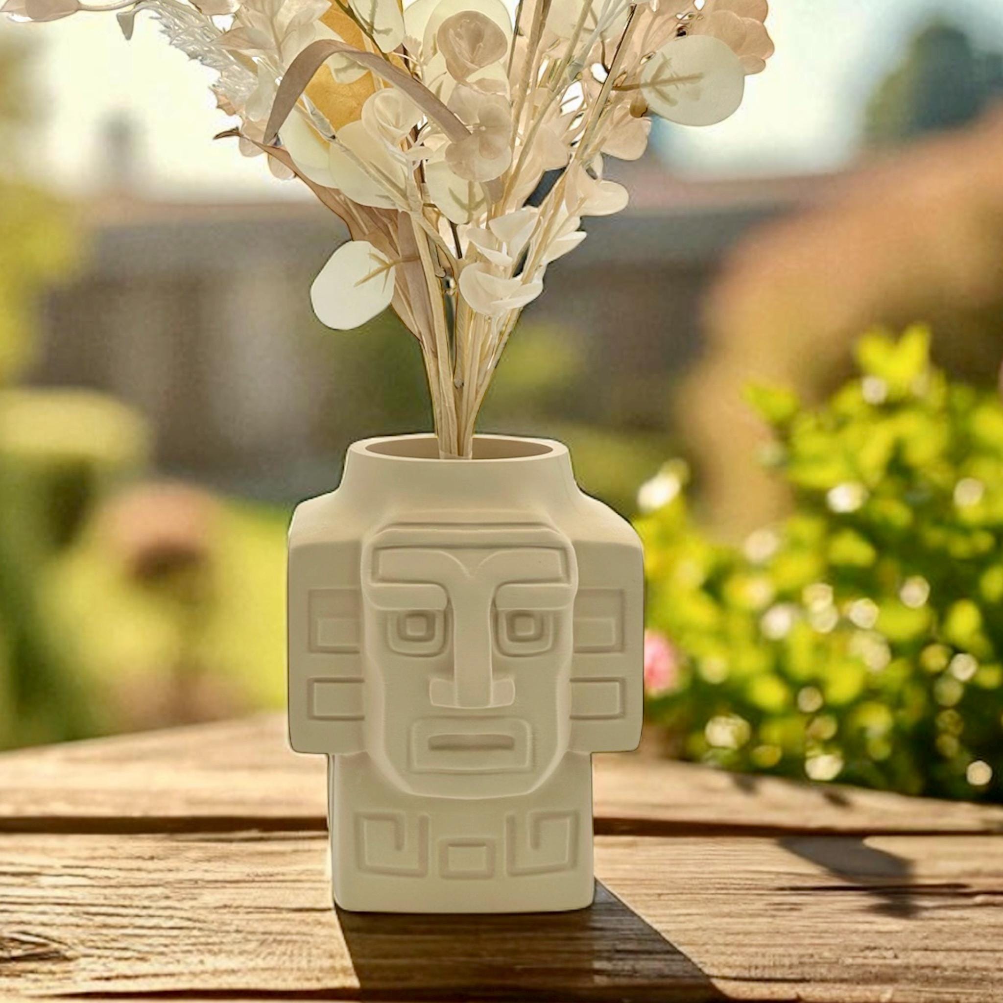 3D Printed Totem Face Vase Modern Tribal Decor Eco - Friendly PLA Contemporary Centerpiece - Pashmation