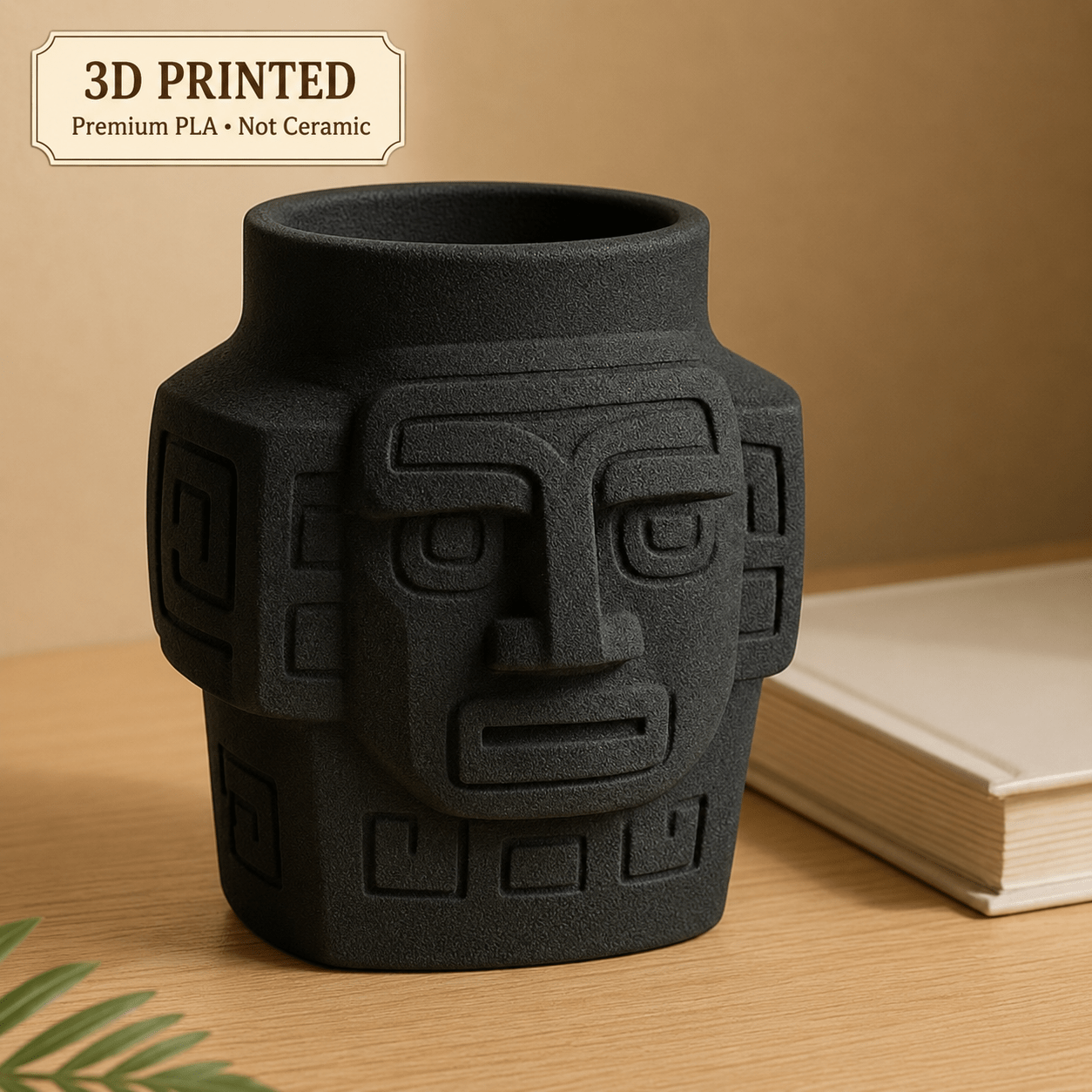 3D Printed Totem Face Vase Modern Tribal Decor Eco-Friendly PLA Contemporary Centerpiece by Pashmation