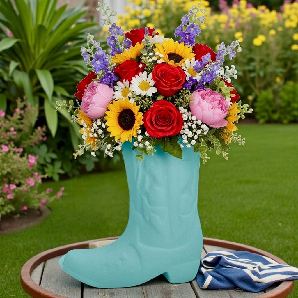 Cowboy Boot Vase – Rustic Western Decor - Pashmation